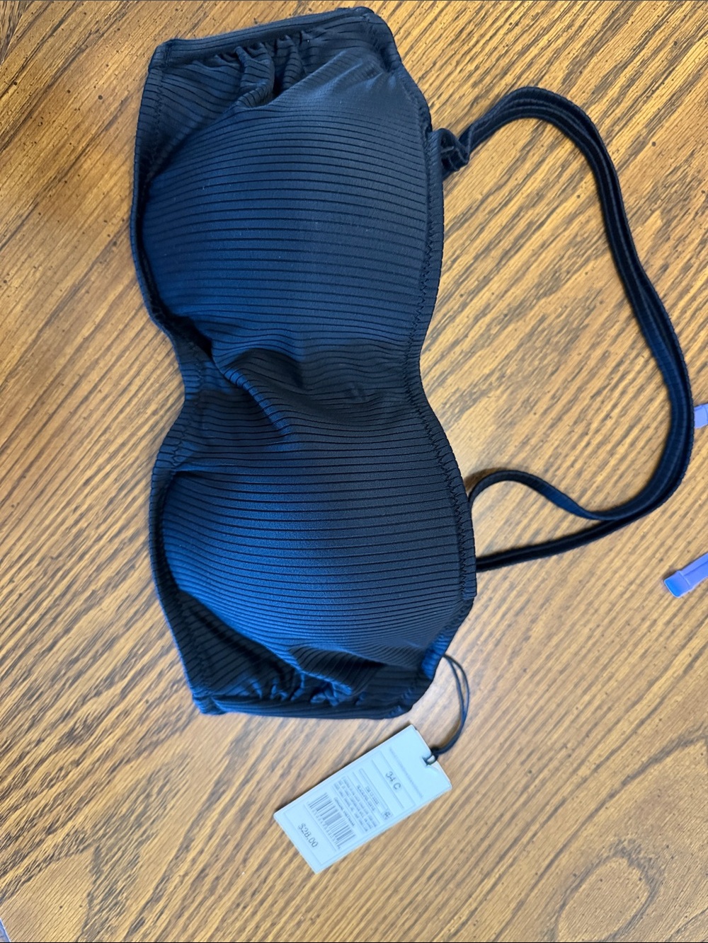 Shade & Shore Black Ribbed Bandeau Bikini Top